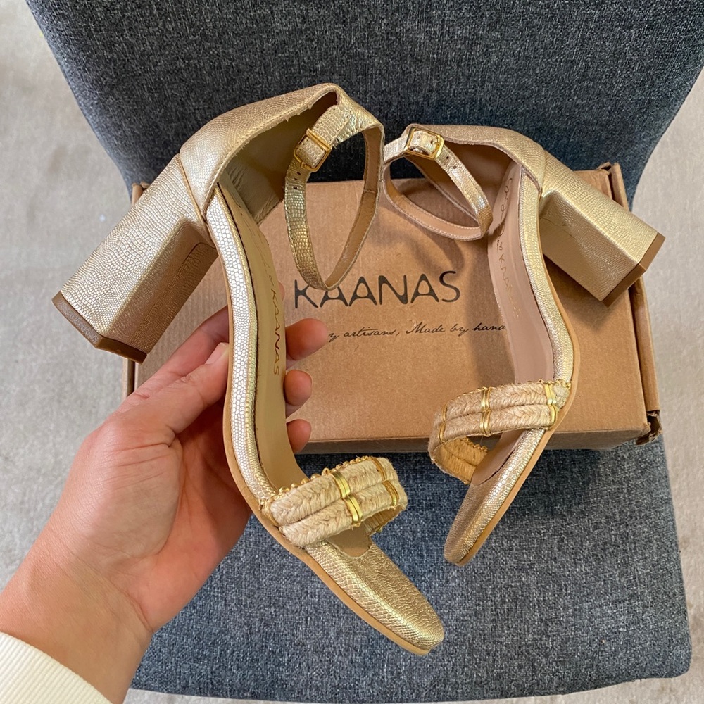 KAANAS Leather Ankle Strap Heel Sandals